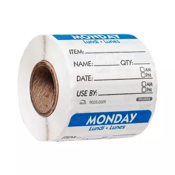Monday Dissolving 2" x 2" Shelf Life Trilingual Food Rotation Labels - 250/Roll